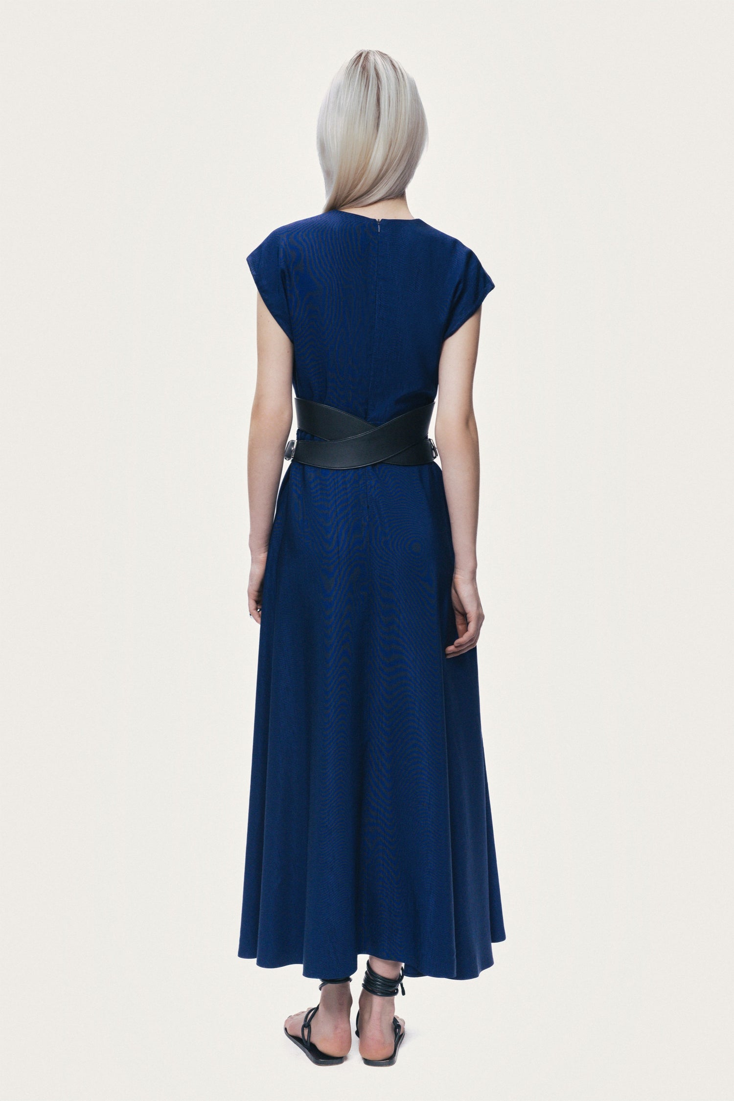 V-Neck Belted Midi Dress