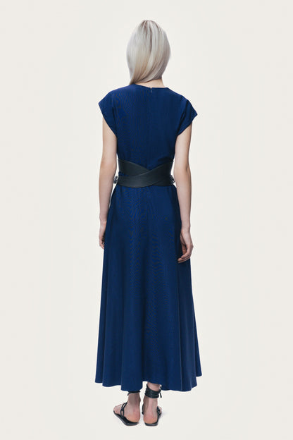 V-Neck Belted Midi Dress