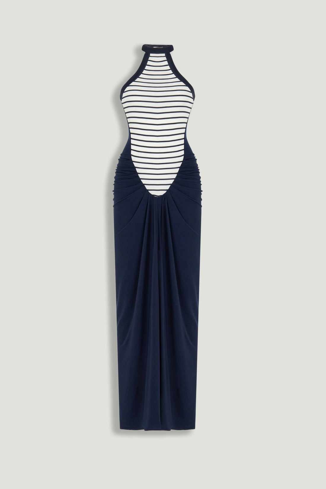 Stripe Draped Halter Neck Maxi Dress