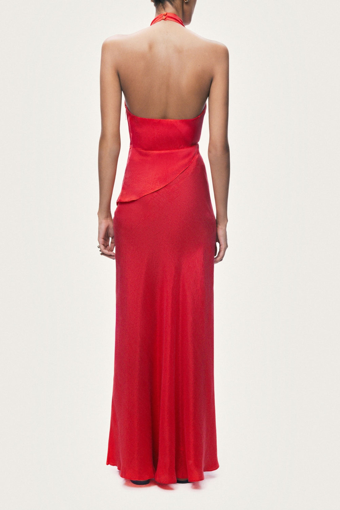 Asymmetric Open-Back Halter Maxi Dress