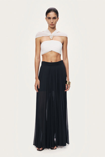 Pleated Chiffon Wide-Leg Pants