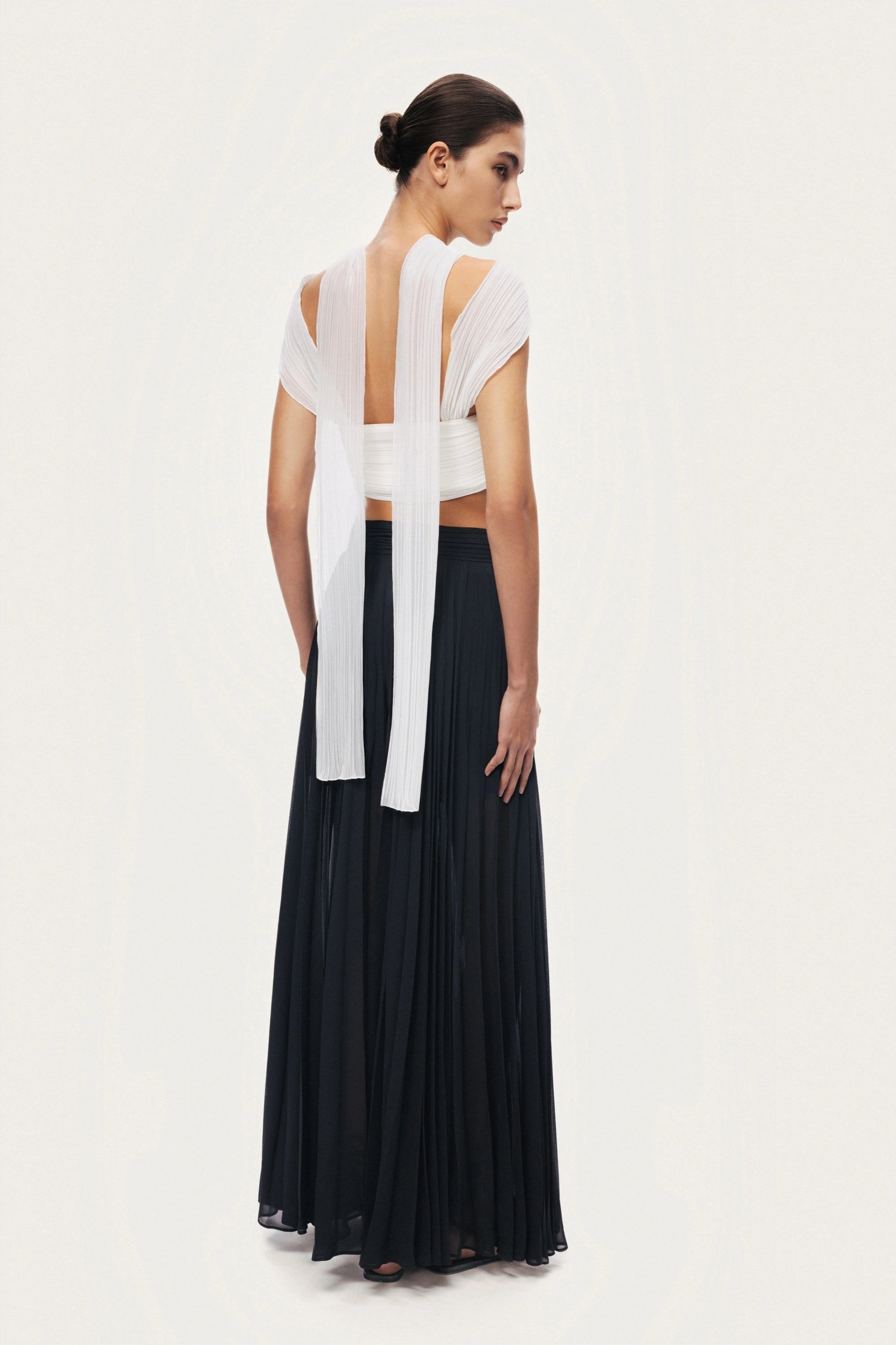 Pleated Chiffon Wide-Leg Pants