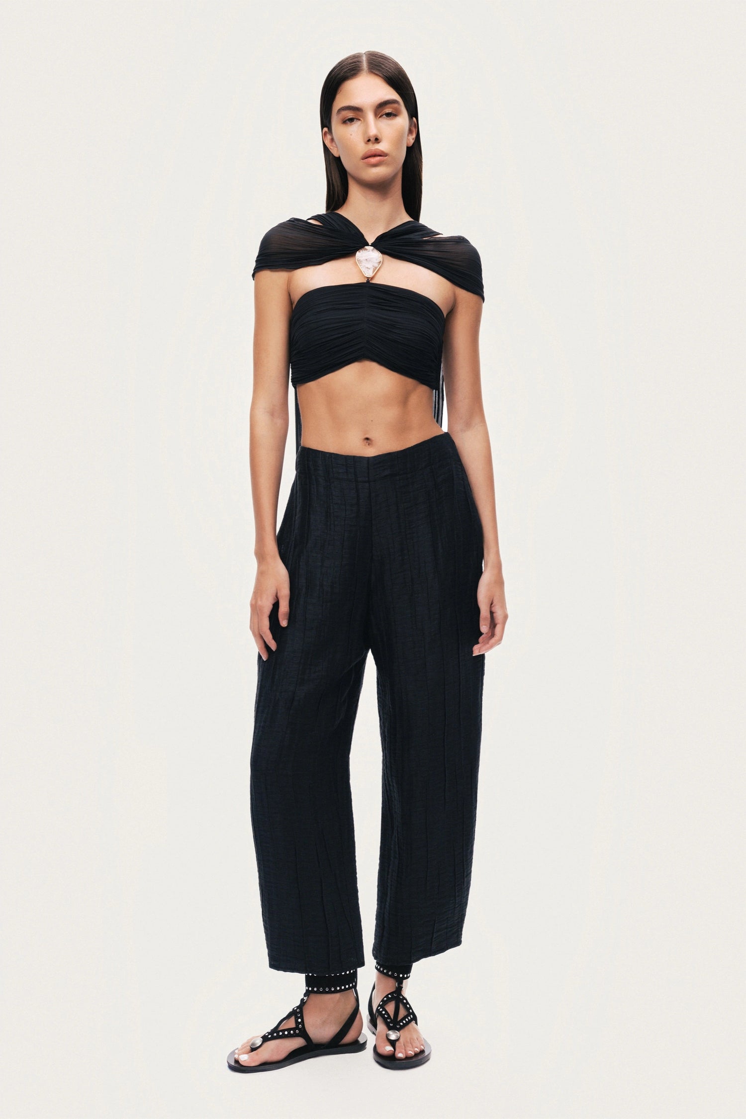 Textured Straight-Leg Pants