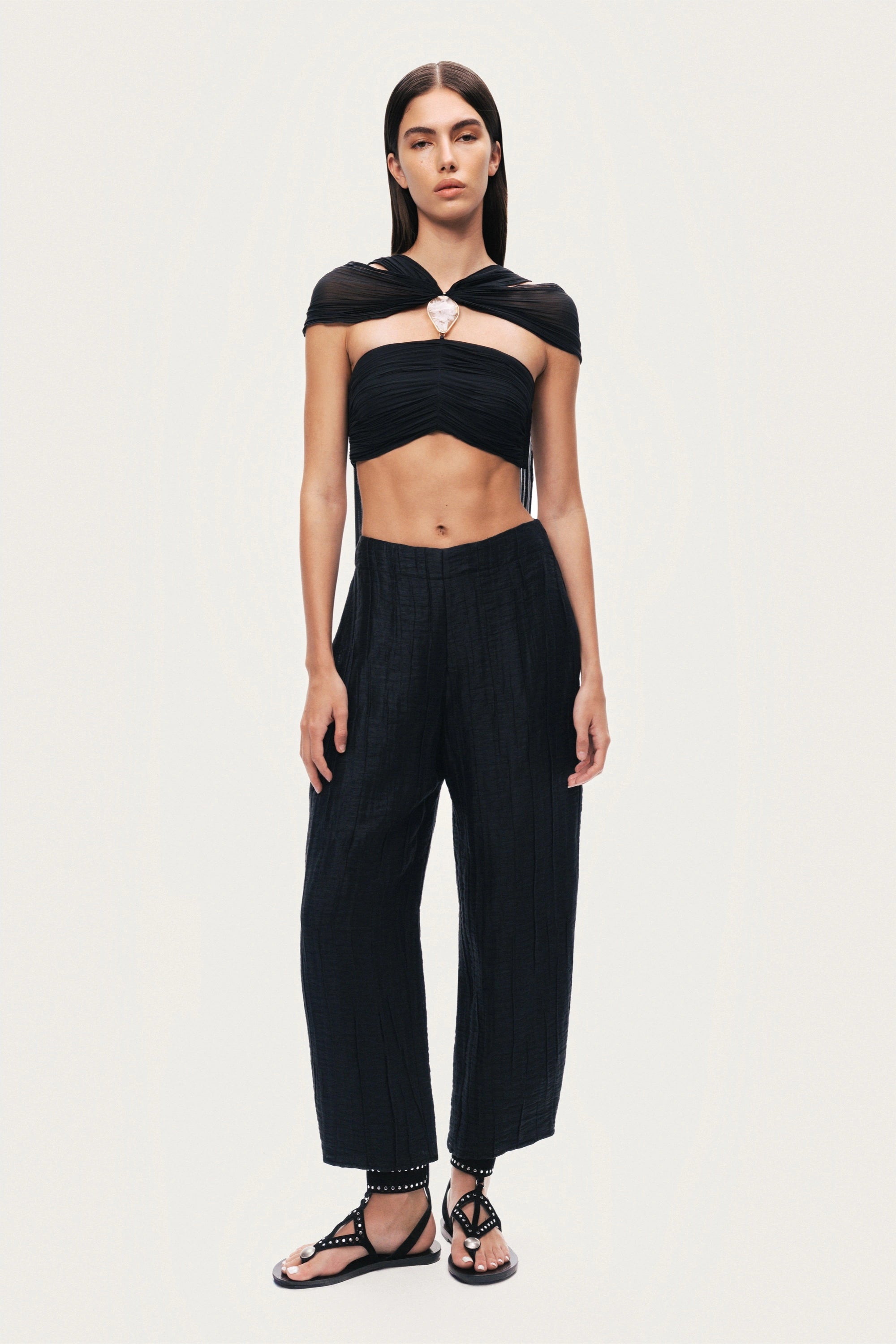 Textured Straight-Leg Pants