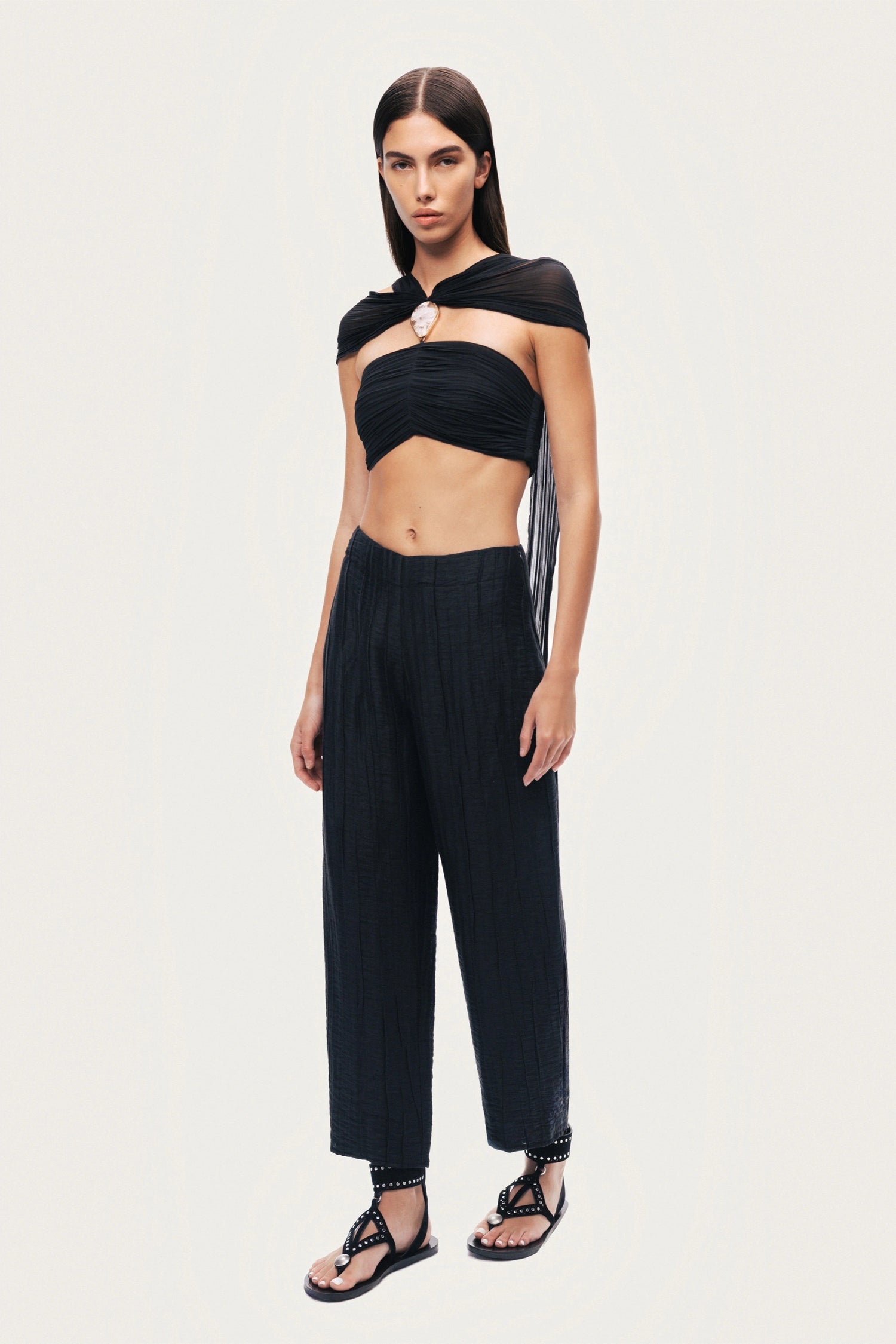 Textured Straight-Leg Pants