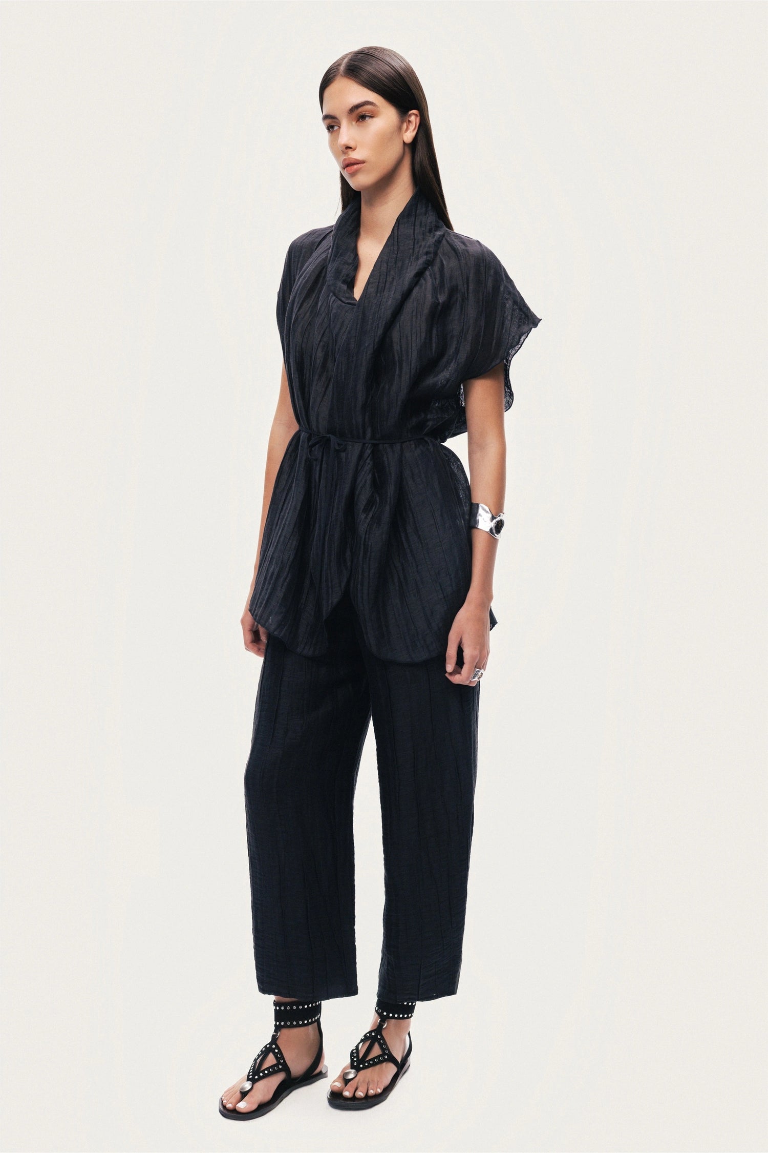 Textured Straight-Leg Pants