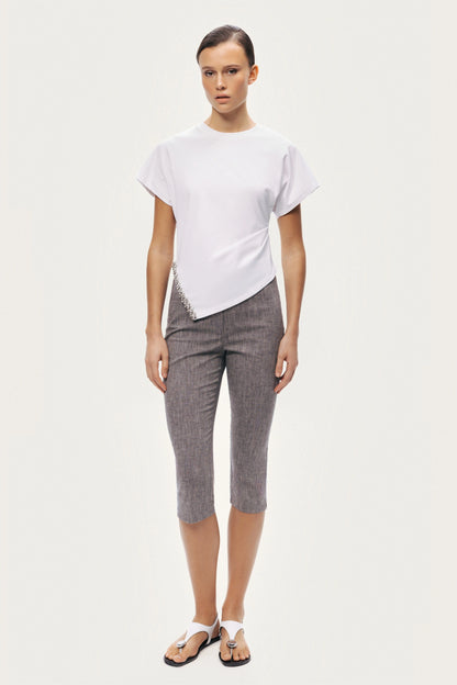 Tailored Linen Blend Capri Pants