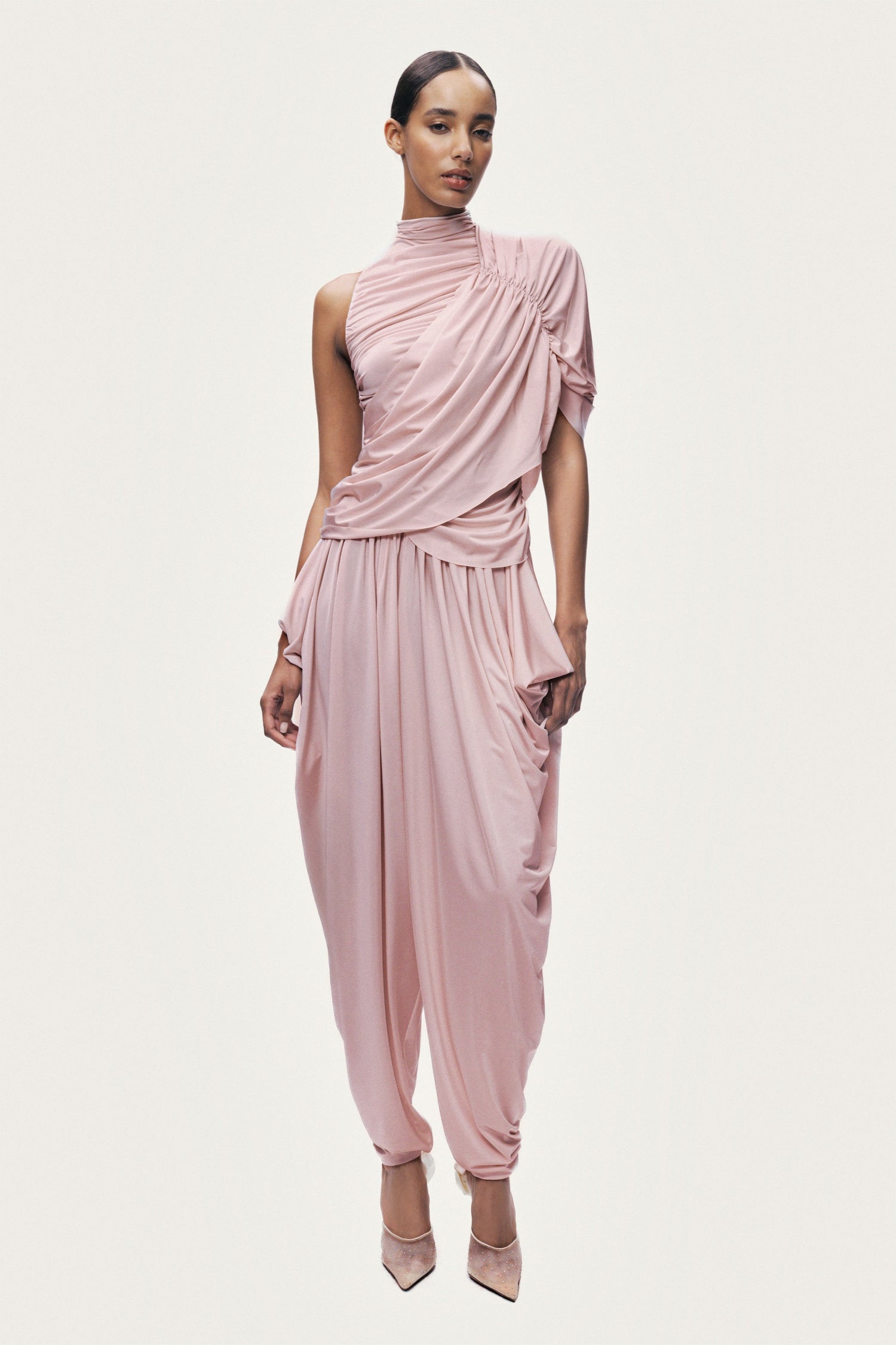 Blush Pink Draped Harem Trousers