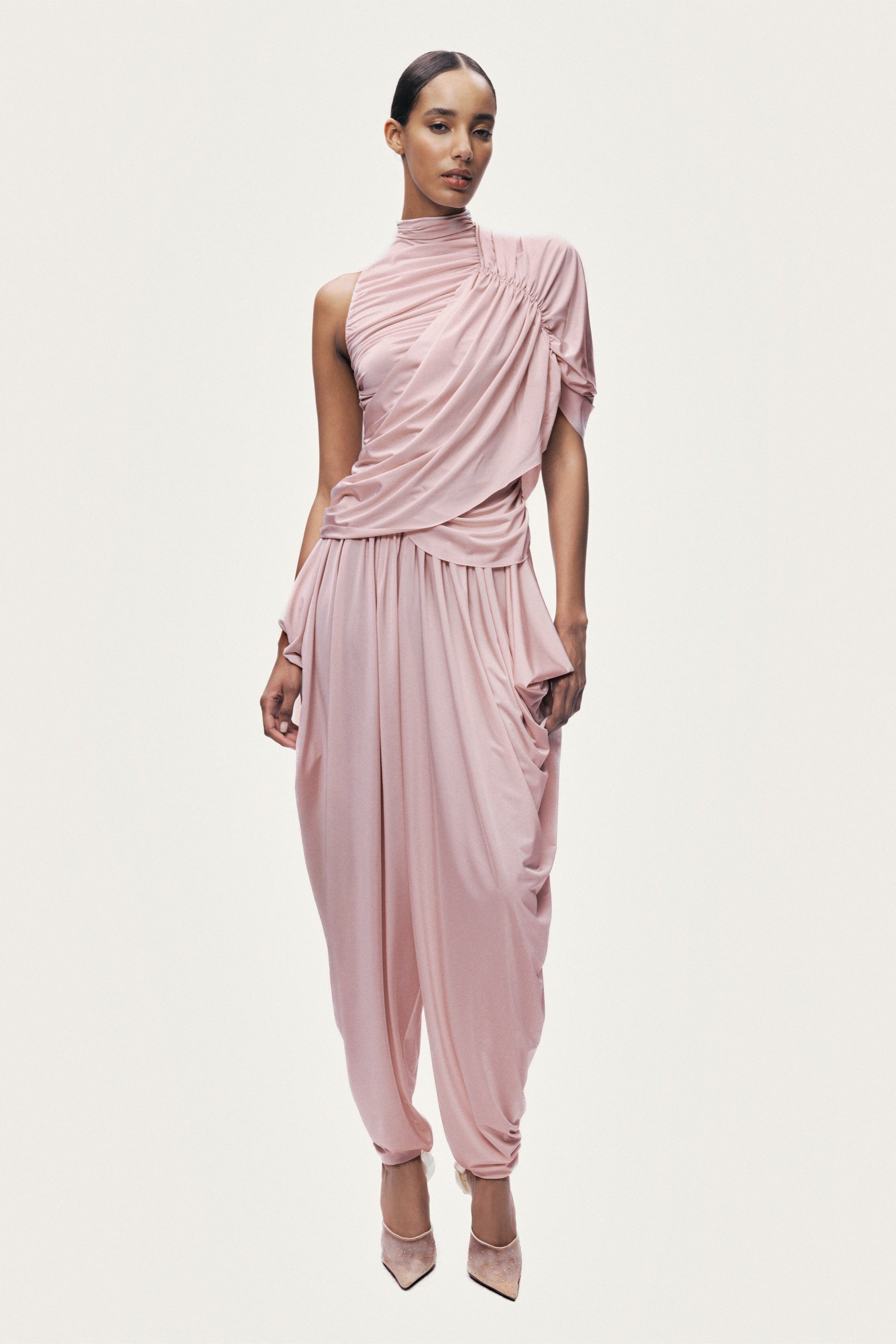 Blush Pink Draped Harem Trousers