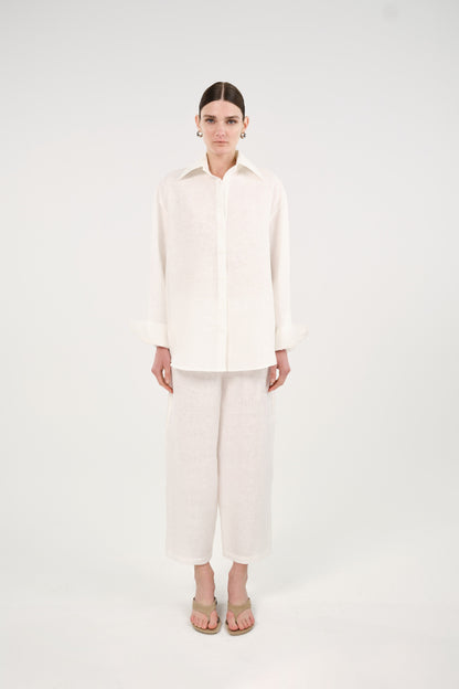 White Linen Drawstring Trousers