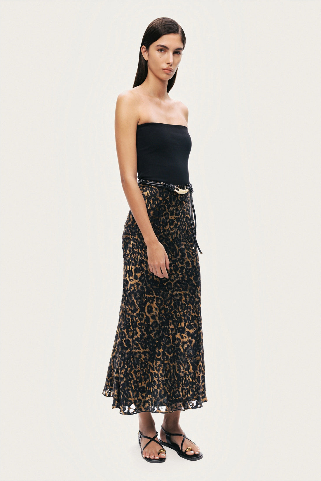Printed Leopard Midi Skirt