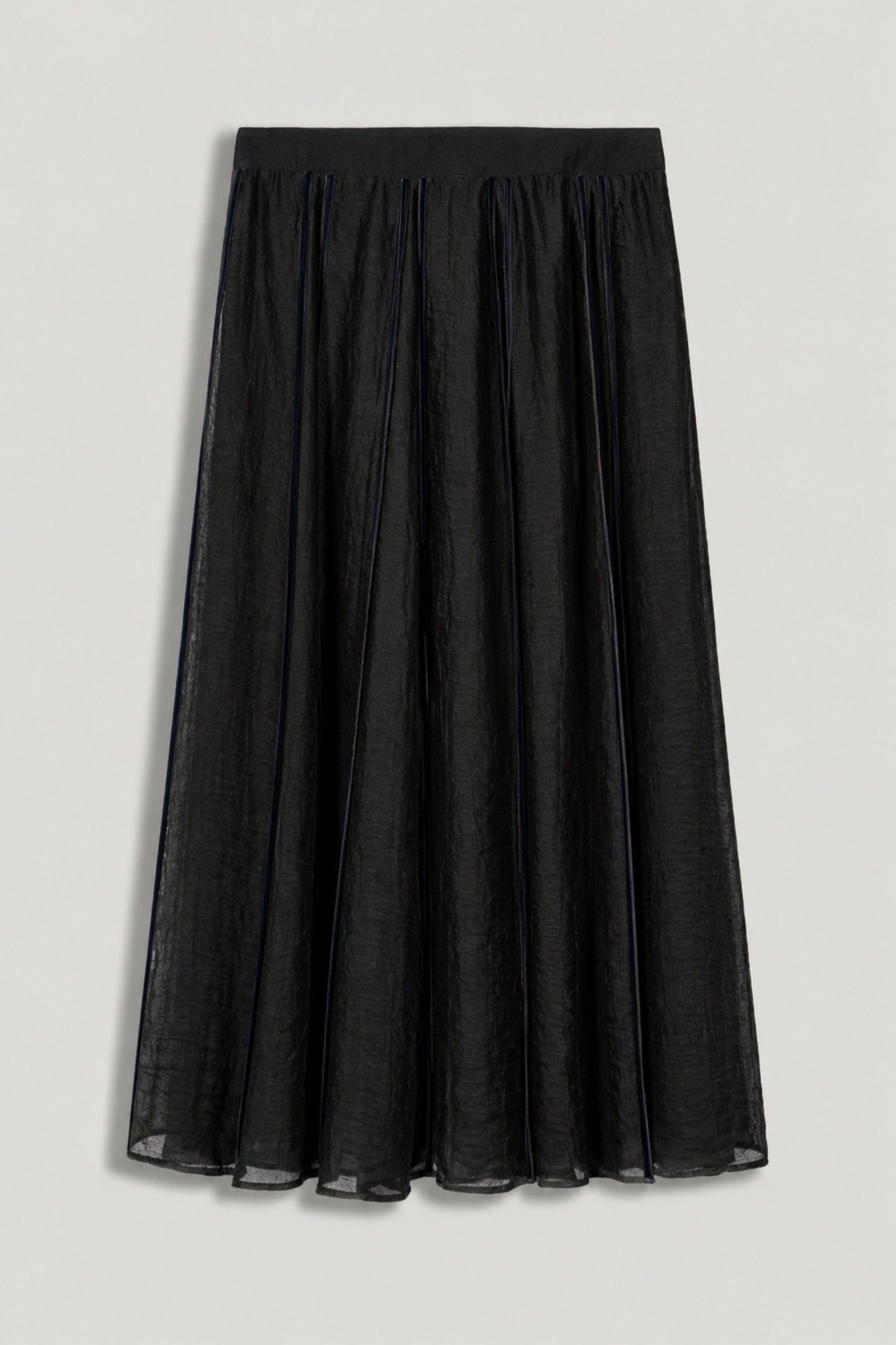 Braid-Trim Pleated Midi Skirt