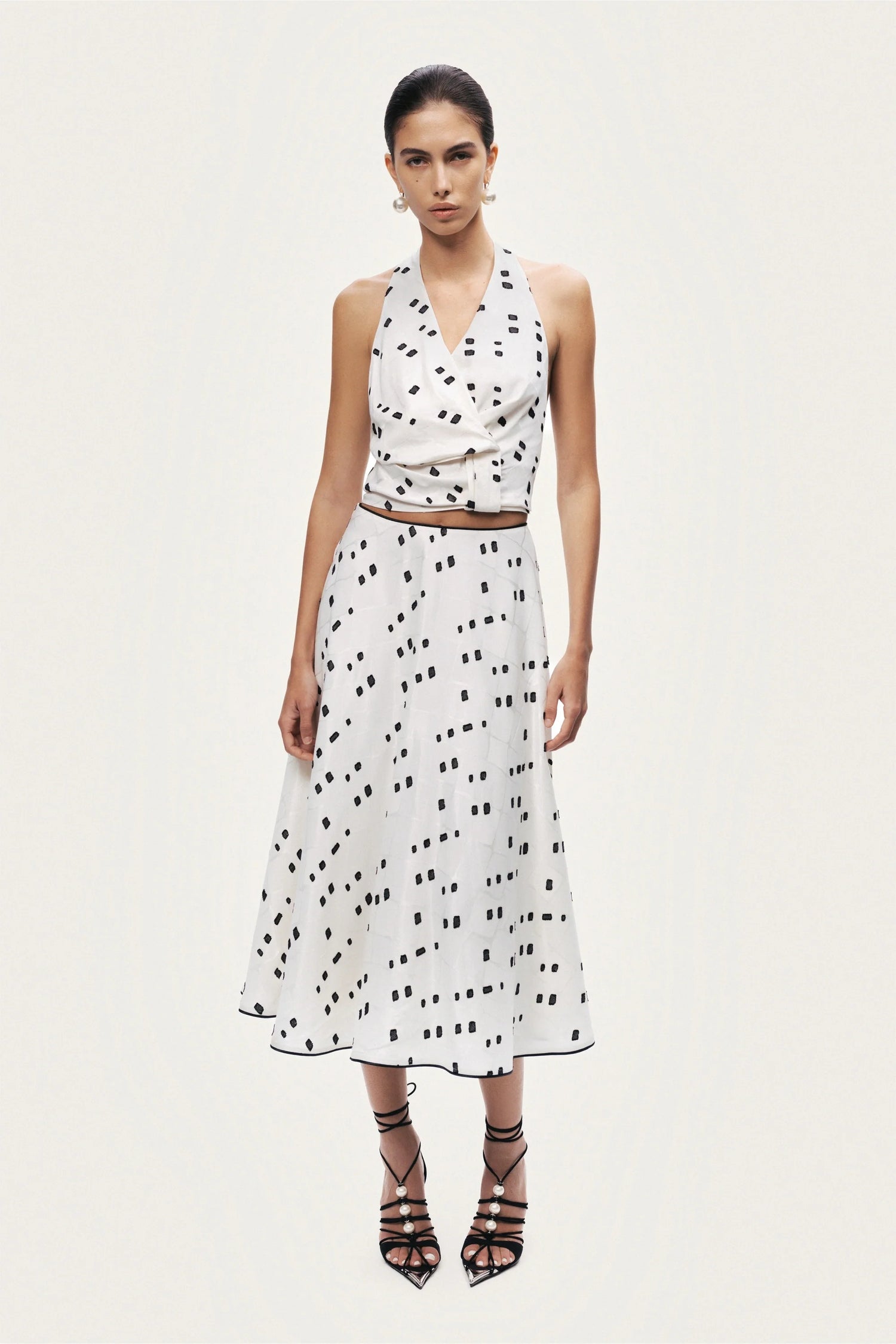 Black and White Printed Midi Skirt