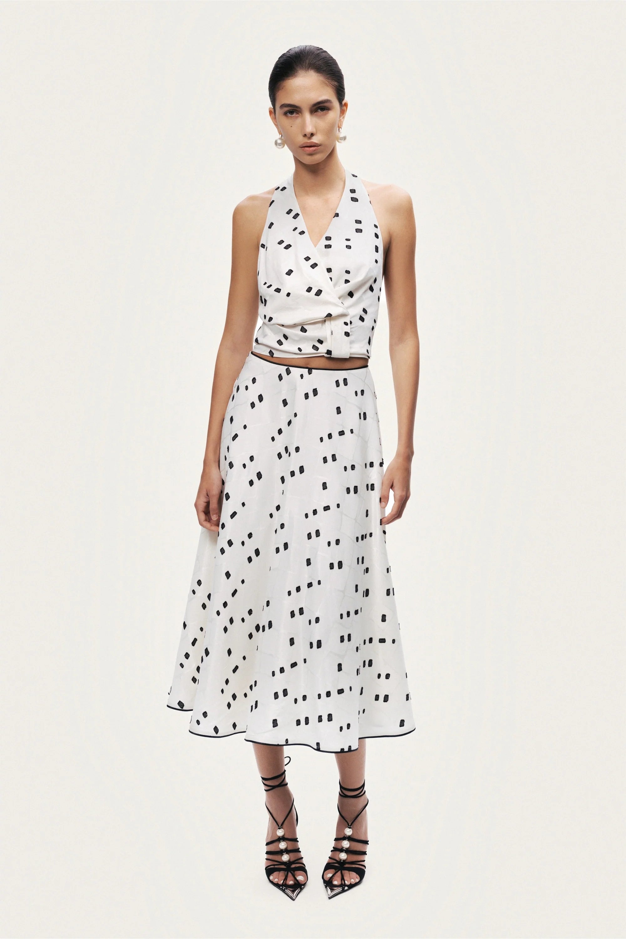 Black and White Printed Midi Skirt