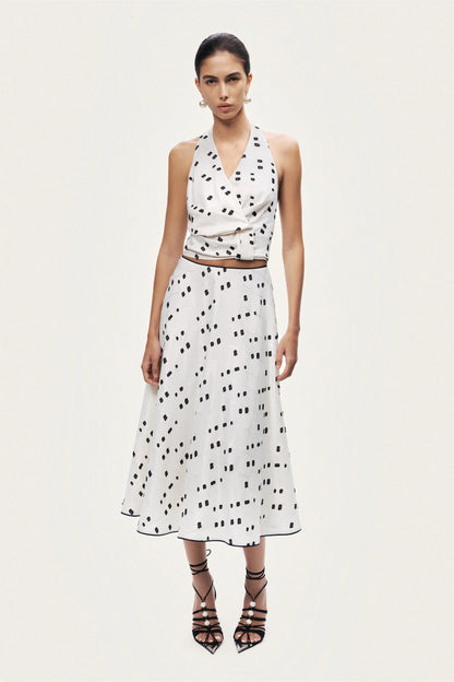 Black and White Printed Midi Skirt