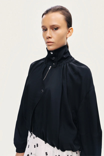 High-Neck Gathered Jacket