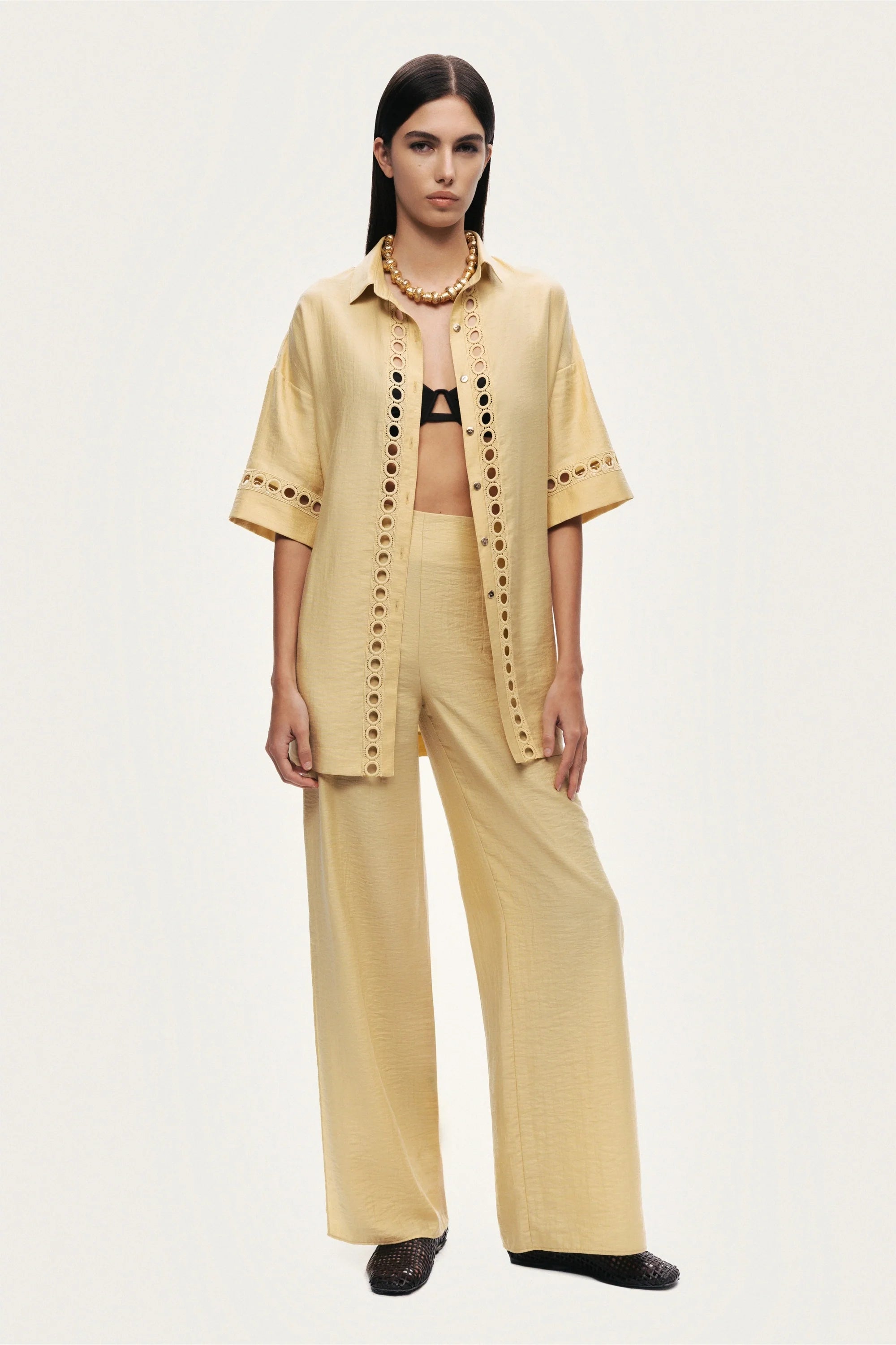 Belted Eyelet Detail Short-Sleeve Jacket