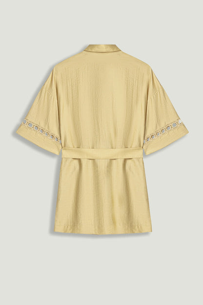 Belted Eyelet Detail Short-Sleeve Jacket