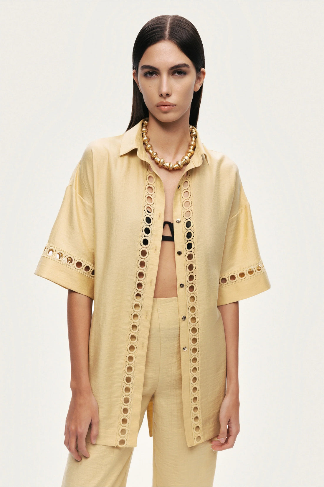 Belted Eyelet Detail Short-Sleeve Jacket