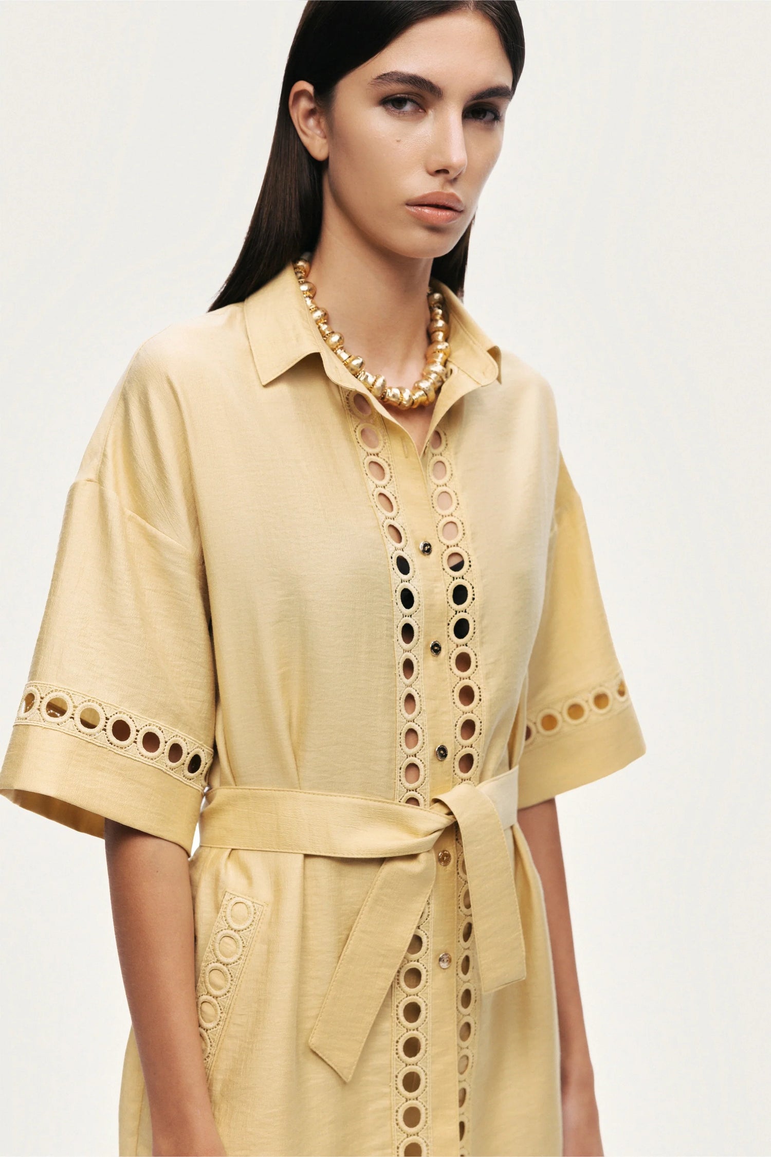 Belted Eyelet Detail Short-Sleeve Jacket
