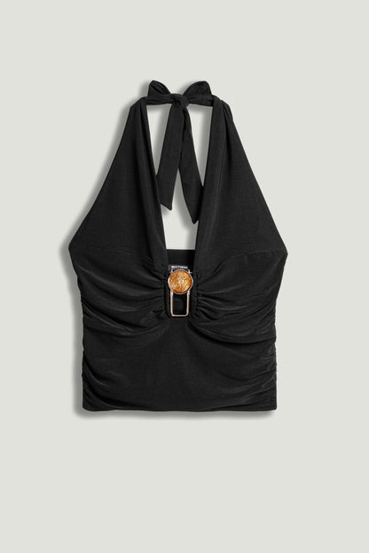 Deep V Halter Detail Blouse