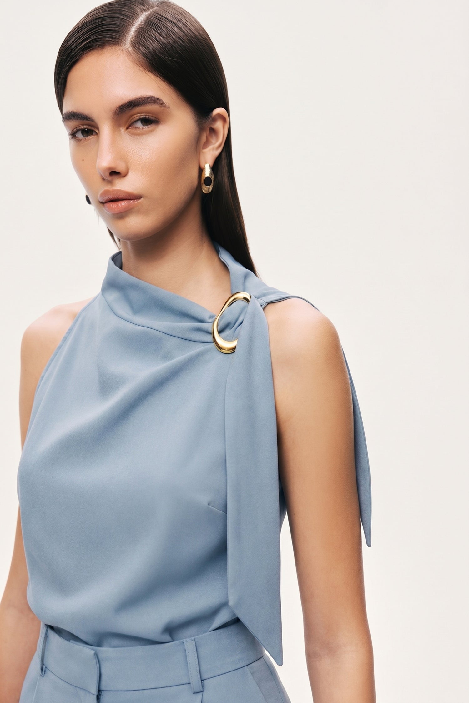 Accessory Detail Stand Collar Blouse