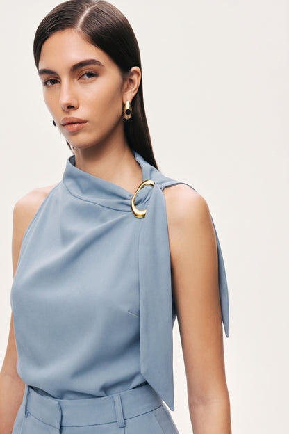 Accessory Detail Stand Collar Blouse
