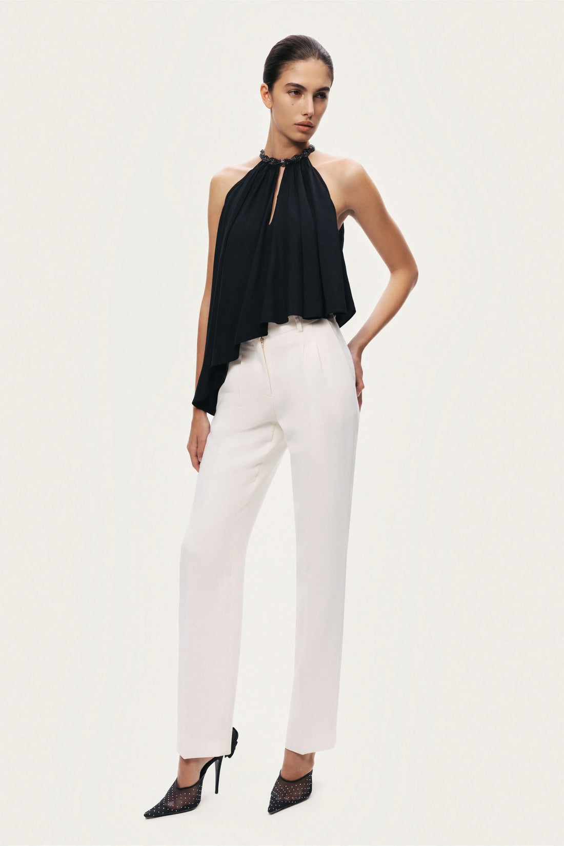 Black Embellished Halter Blouse