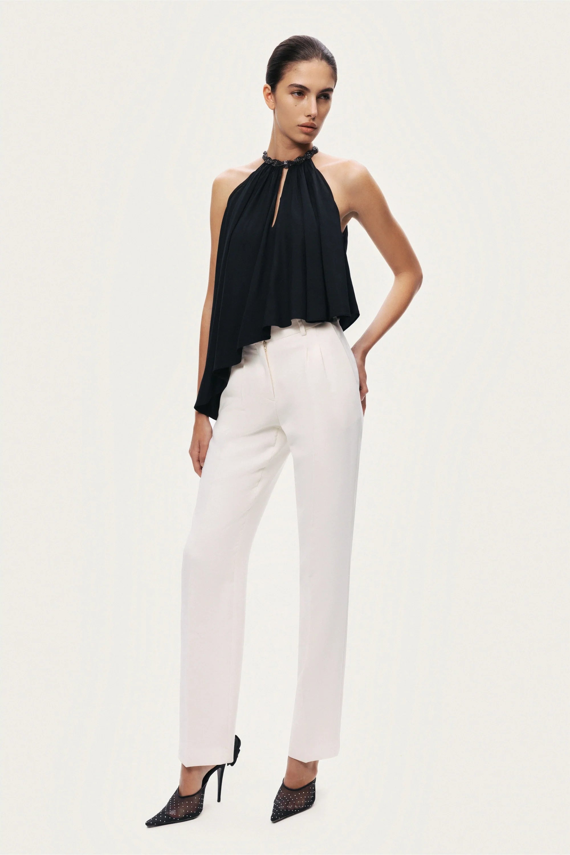 Black Embellished Halter Blouse