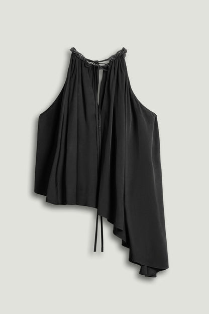 Black Embellished Halter Blouse