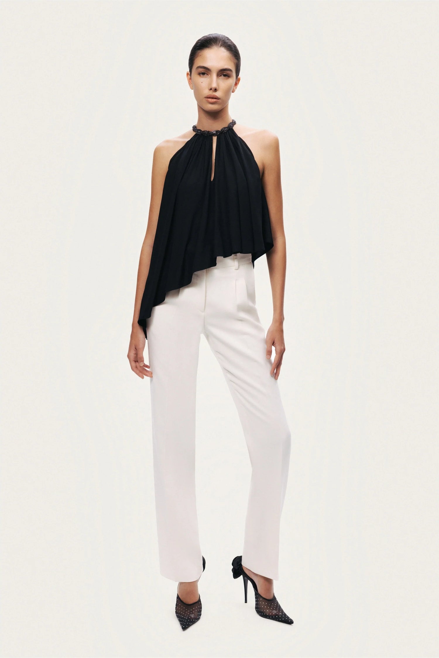 Black Embellished Halter Blouse