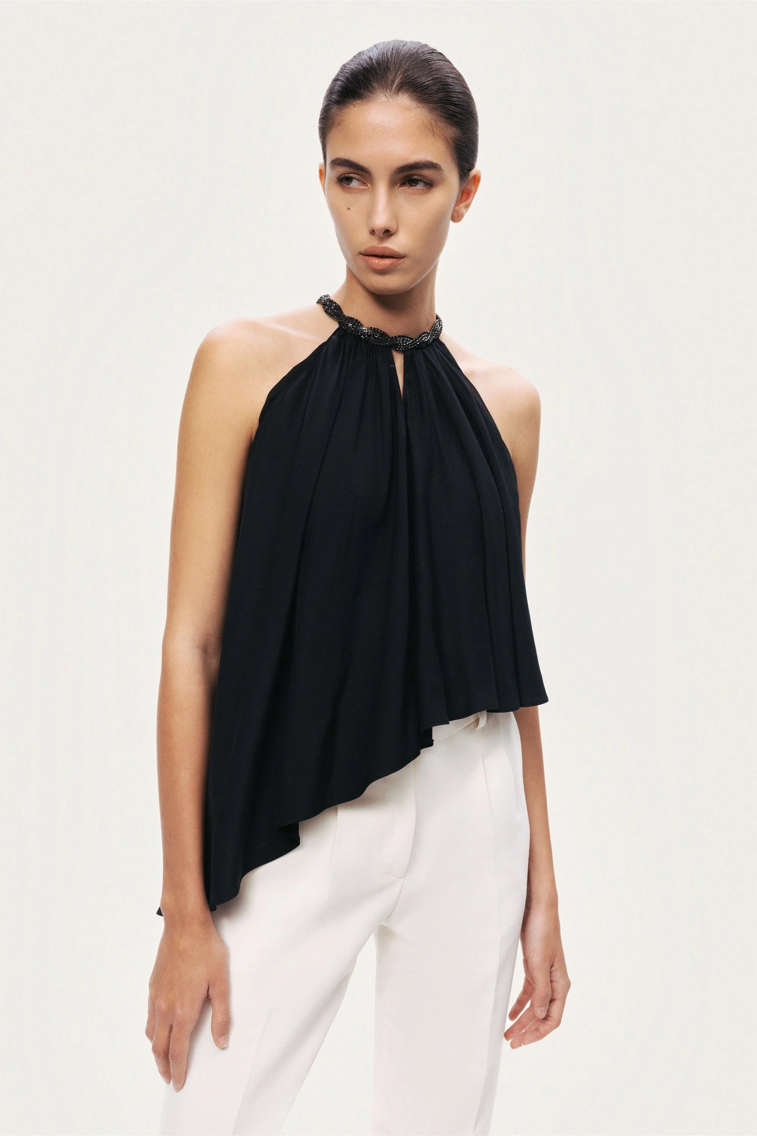 Black Embellished Halter Blouse