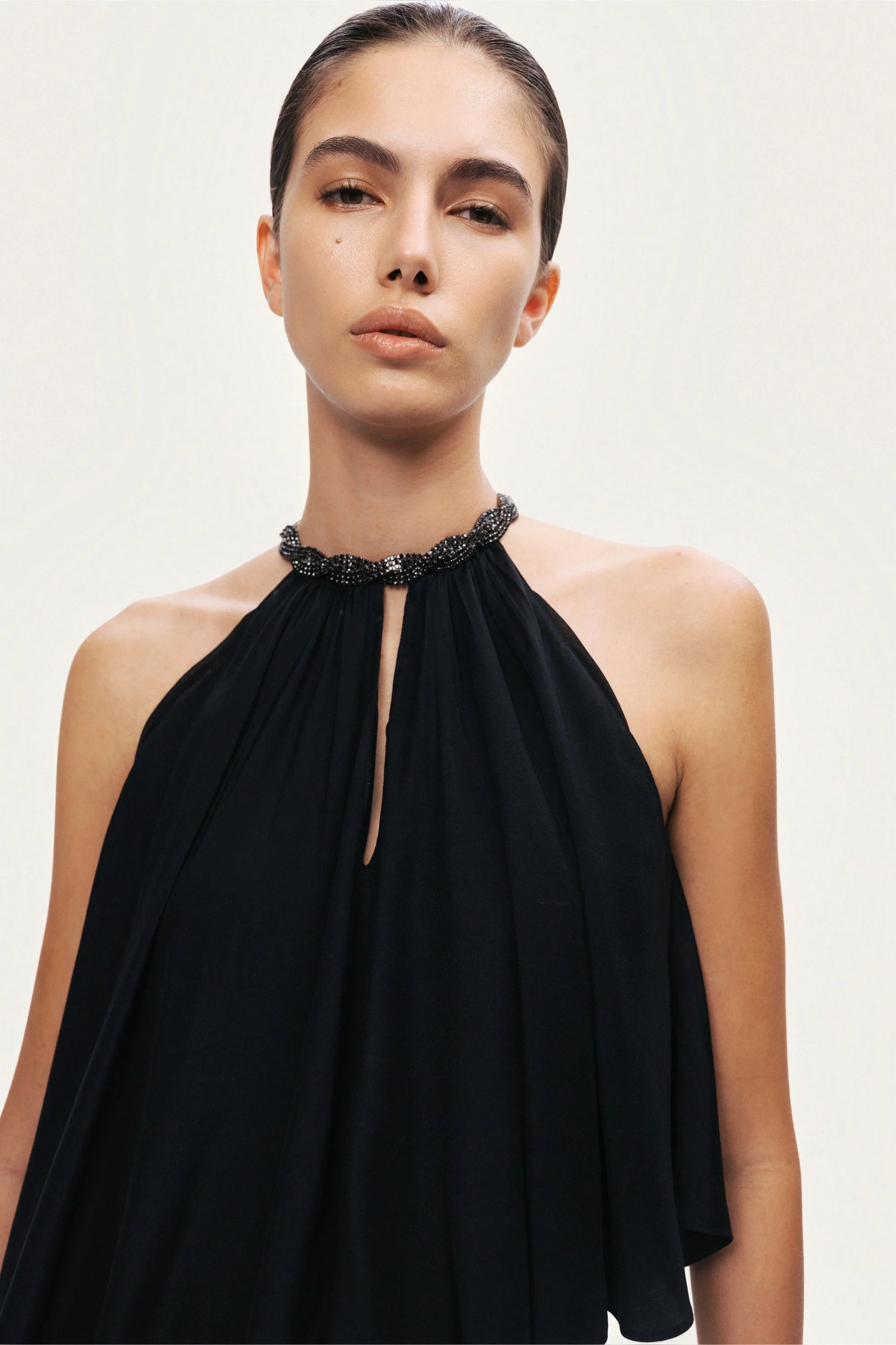 Black Embellished Halter Blouse