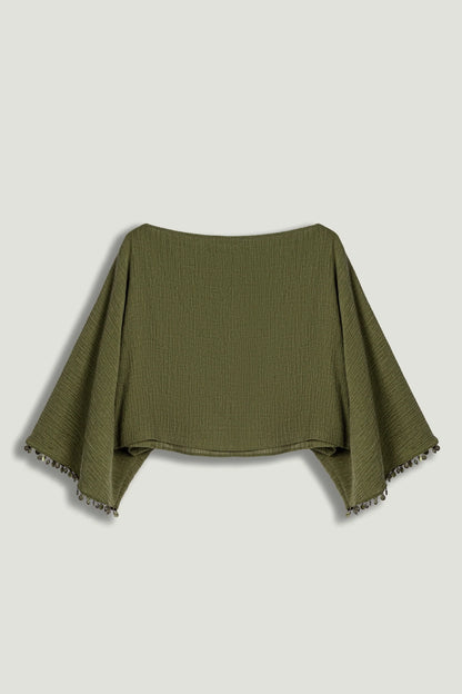 Cropped Boat-Neck Blouse