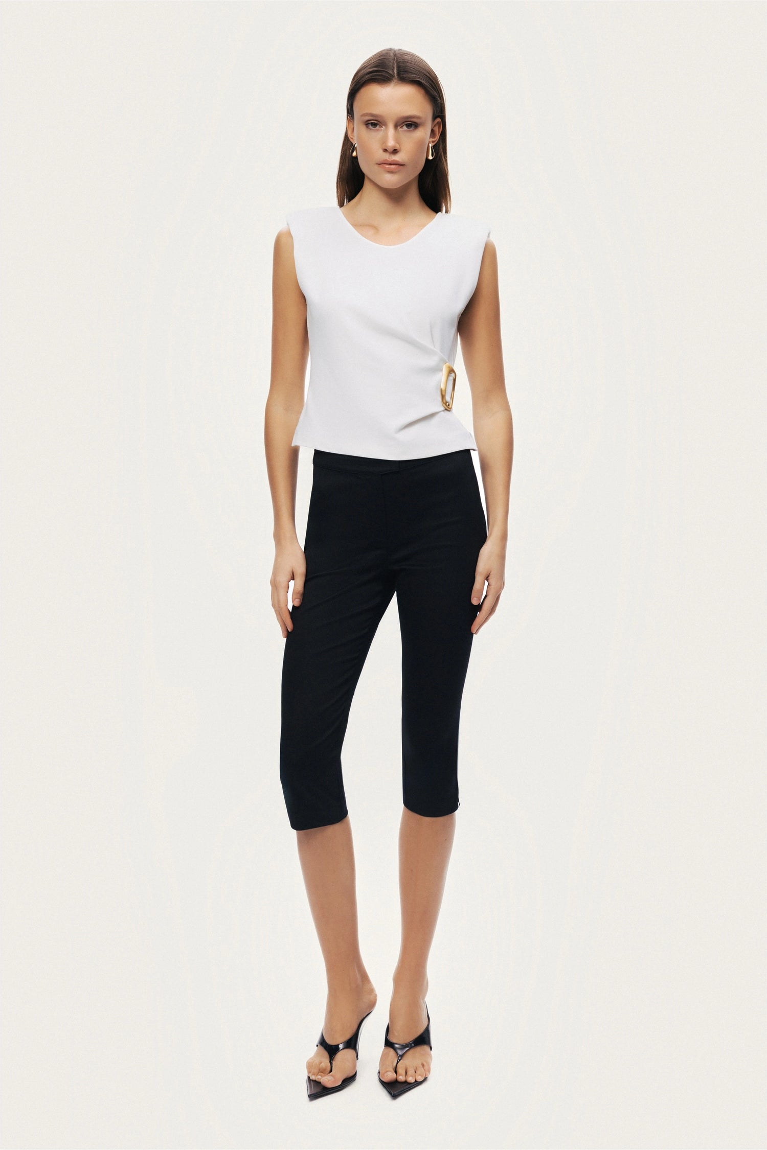 Sleeveless Buckle-Detail Blouse