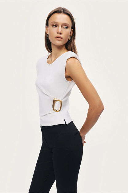 Sleeveless Buckle-Detail Blouse