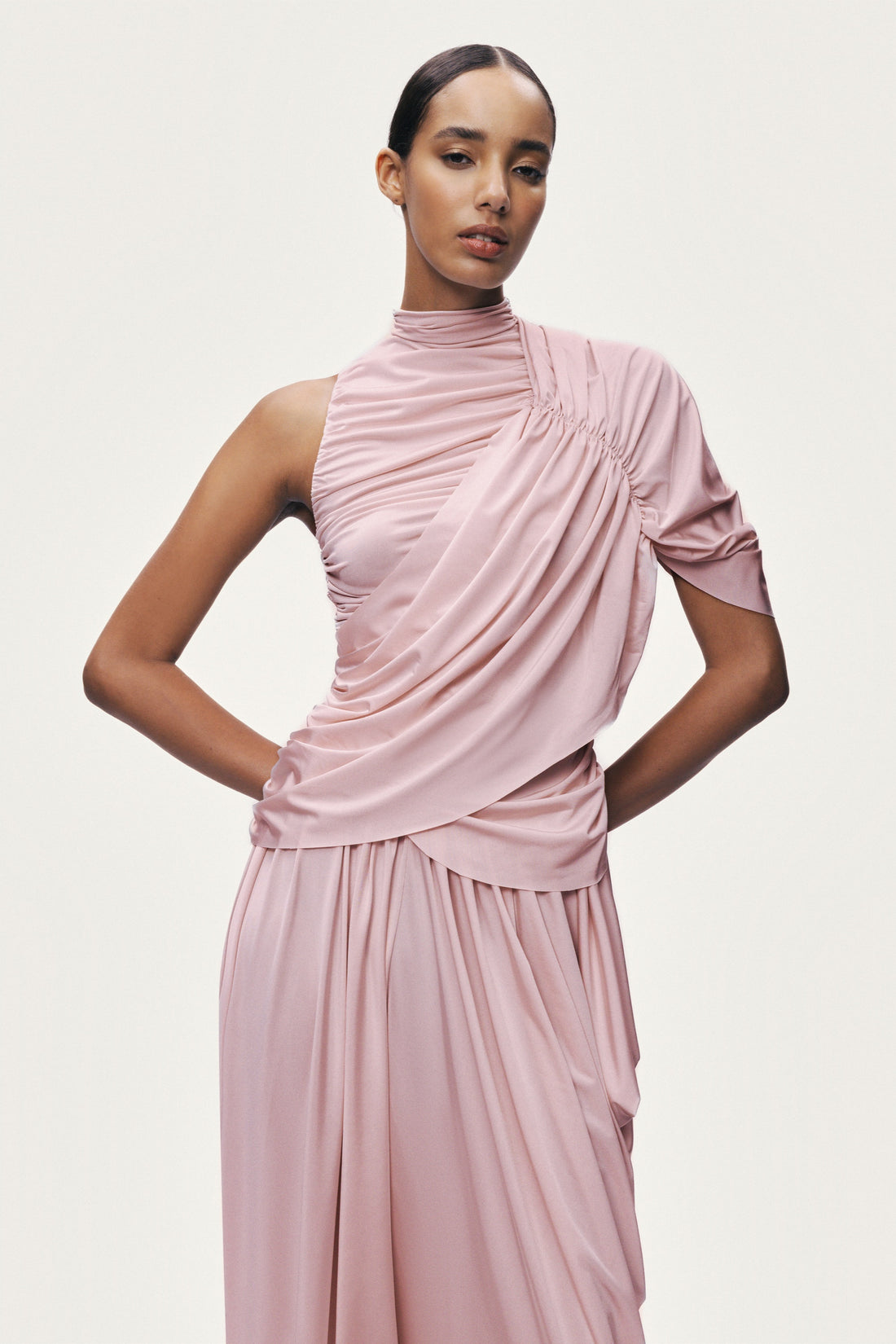 Asymmetric Sleeve Draped Blouse