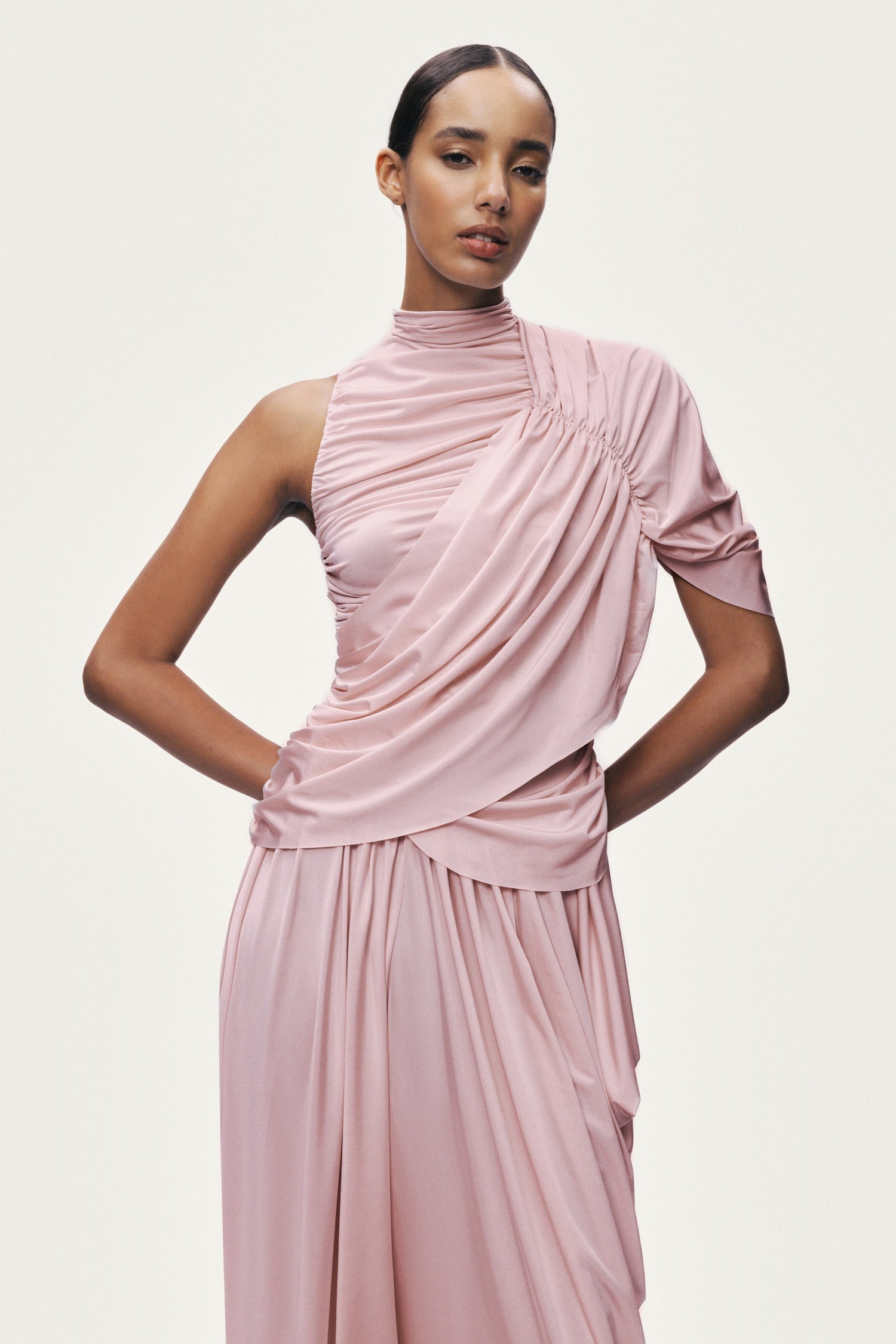 Asymmetric Sleeve Draped Blouse