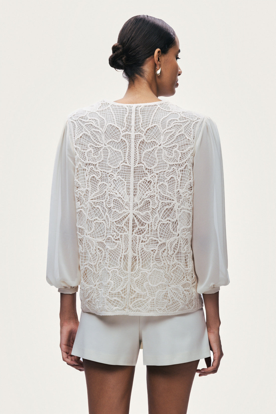 Beige Lace Front Sheer Sleeve Jacket