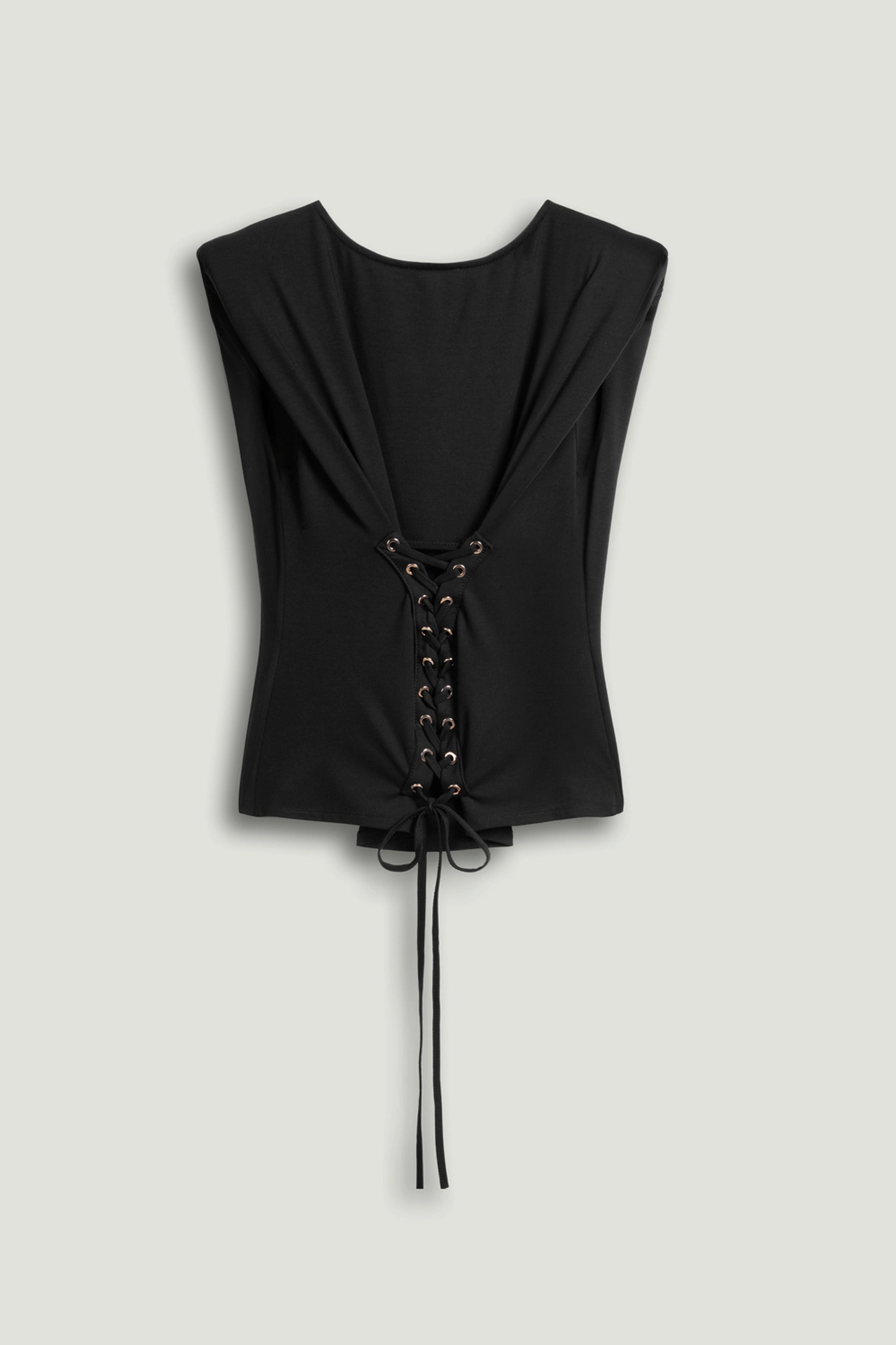 Black T-Shirt with Lace-Up Back Detail