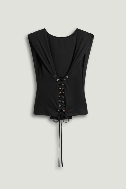 Black T-Shirt with Lace-Up Back Detail