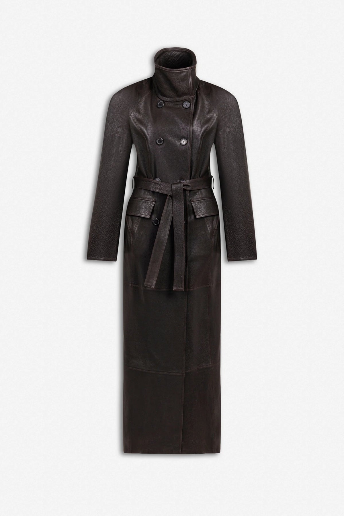 Belted Leather Maxi Trench Coat