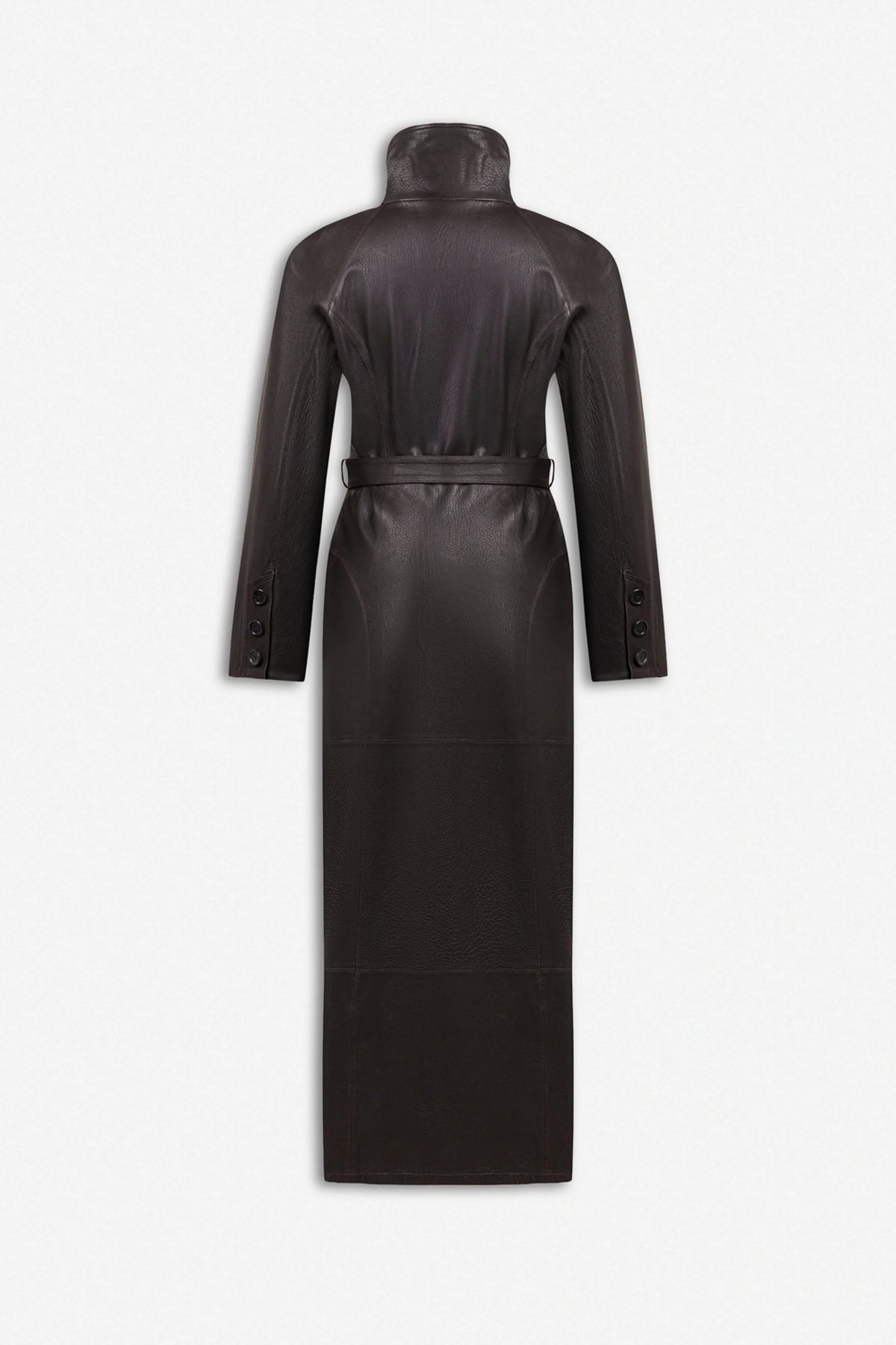 Belted Leather Maxi Trench Coat
