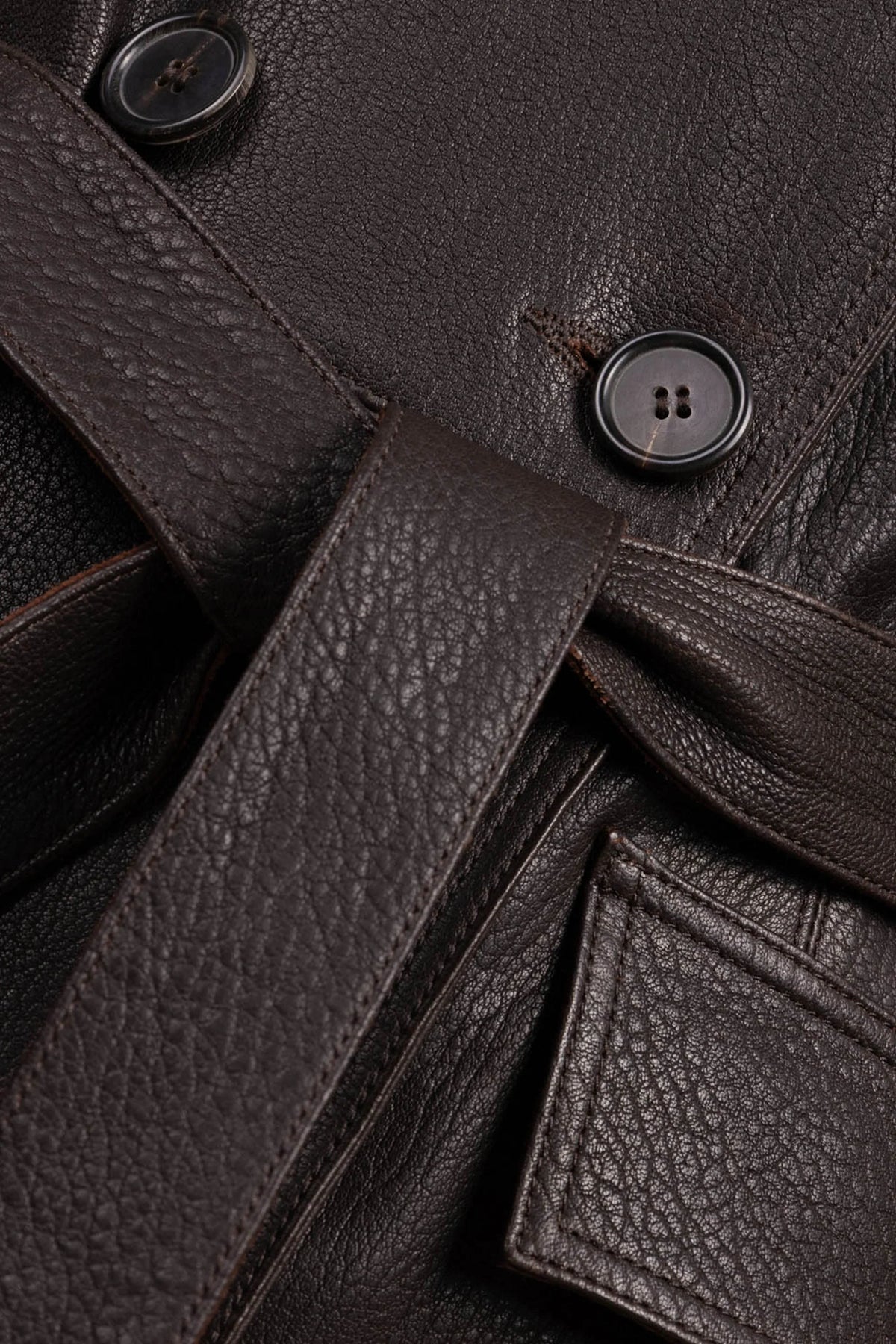 Belted Leather Maxi Trench Coat