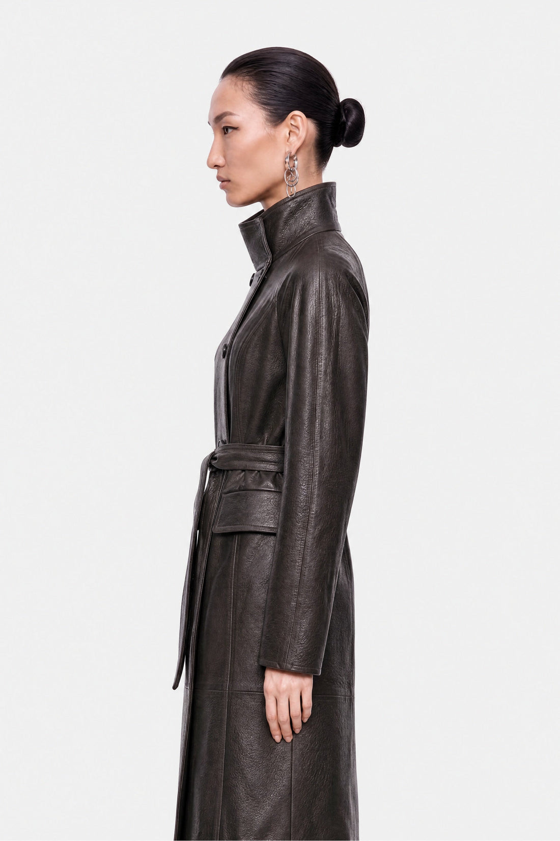 Belted Leather Maxi Trench Coat