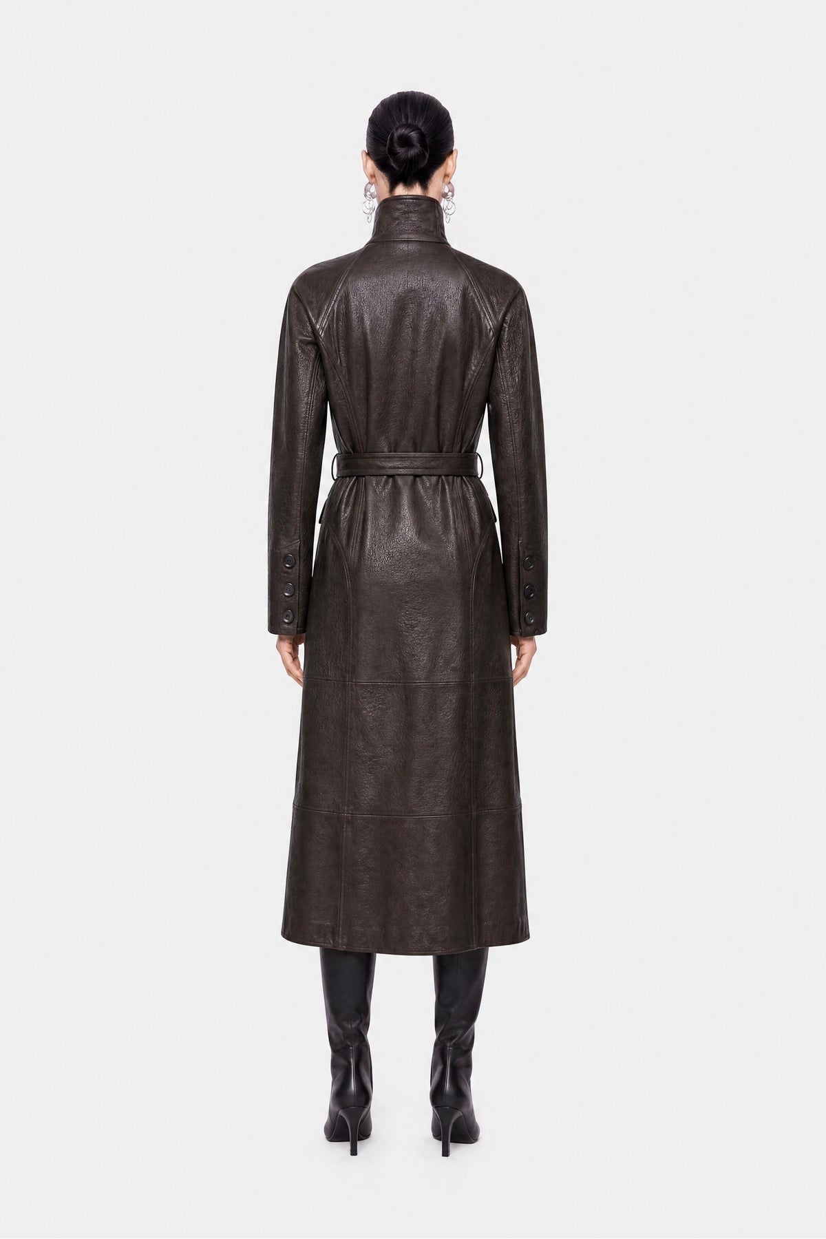 Belted Leather Maxi Trench Coat