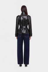 Belted Leather Effect Cropped Trench Jacket