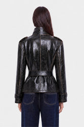 Belted Leather Effect Cropped Trench Jacket