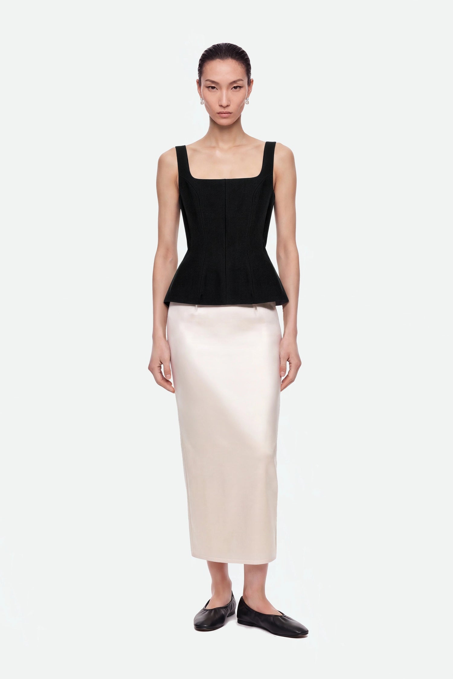 Boned Square-Neck Peplum Bustier Top