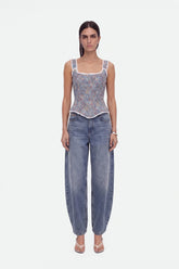 Printed Piped Bustier Top
